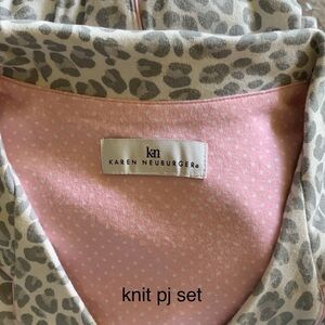 PAJAMAS SET NWOT Karen Neuburger PJs Gray Pink Cat Leopard Print Pajamas